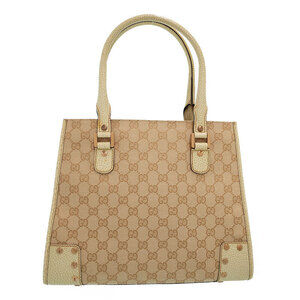 Gucci GG canvas cream leather tote bag monogram canvas